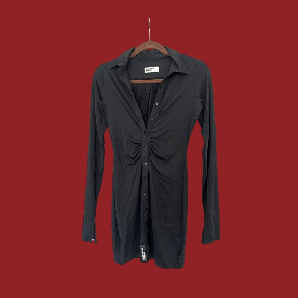 Black Mistress Rocks mini dress with ruched front and long sleeves